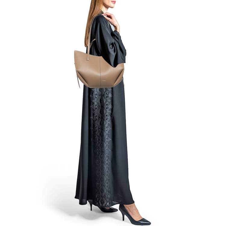 Pre Owned Polene Dark Beige Leather Mini Cyme Tote