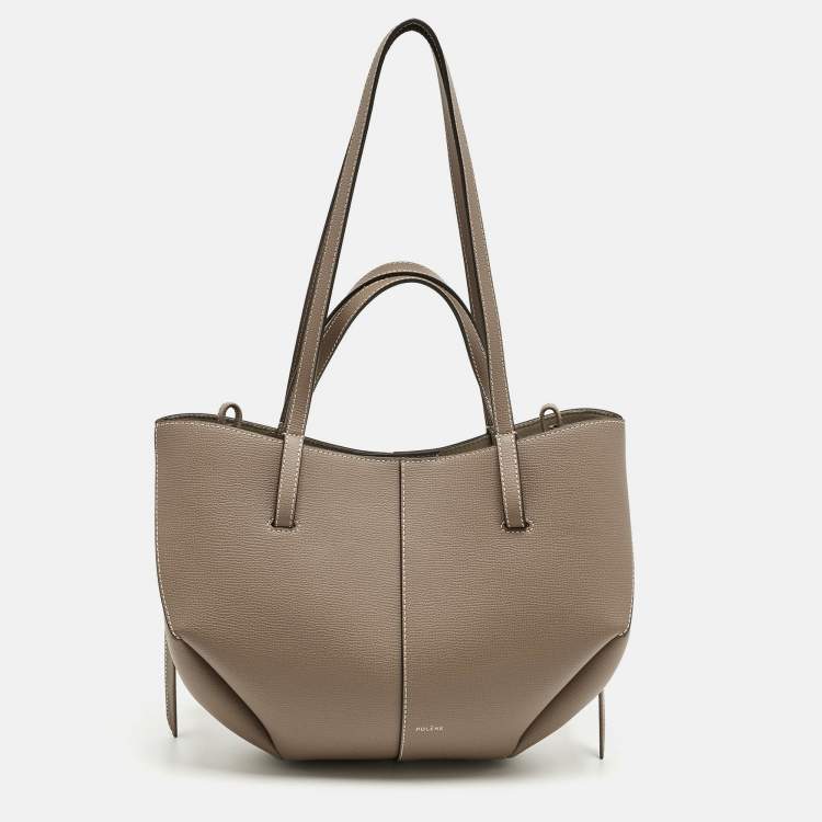 Pre Owned Polene Dark Beige Leather Mini Cyme Tote