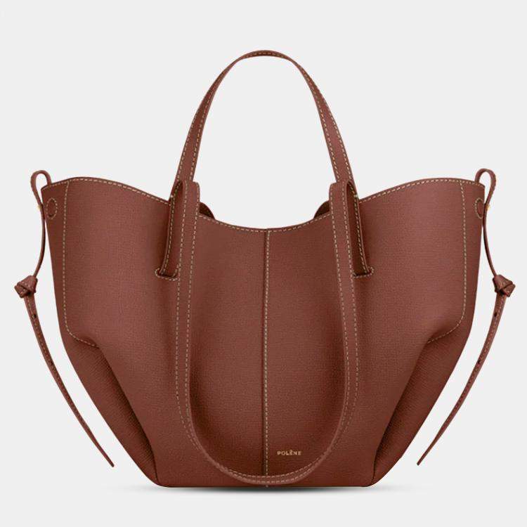 Pre Owned Polene Cyme Mini Grained Cognac Edition Calfskin Leather Shoulder Bag