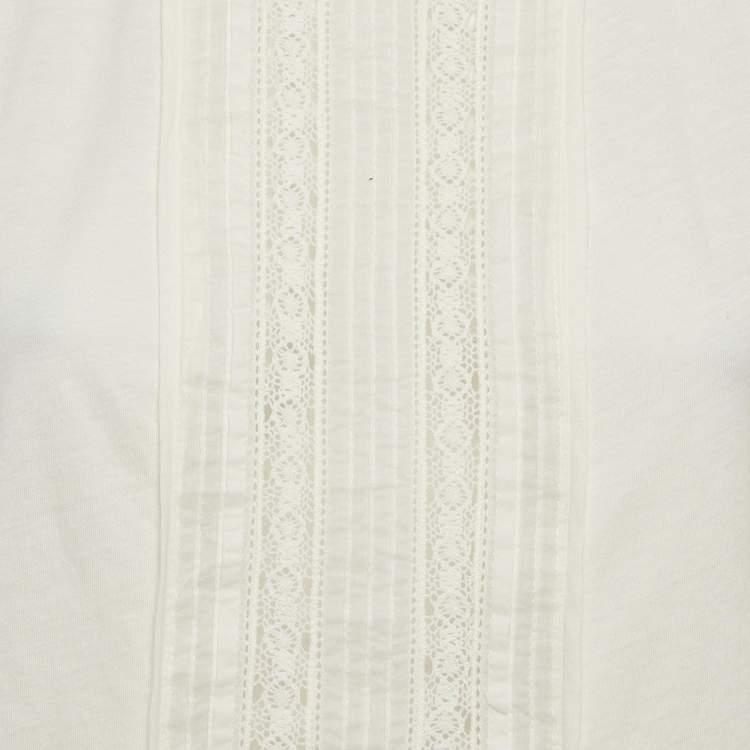 Pre Owned Polo Ralph Lauren Cream Lace Trim Jersey Ruffled Top S