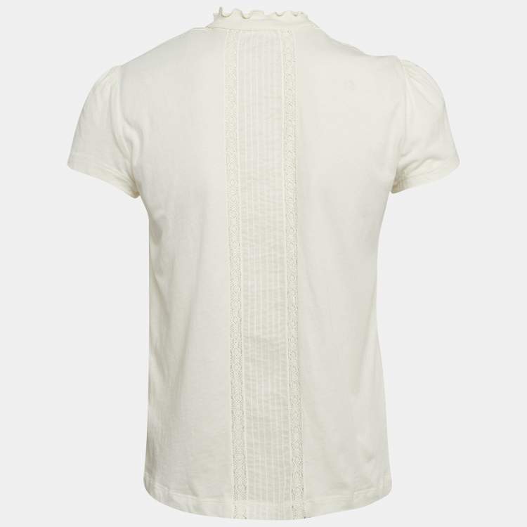 Pre Owned Polo Ralph Lauren Cream Lace Trim Jersey Ruffled Top S