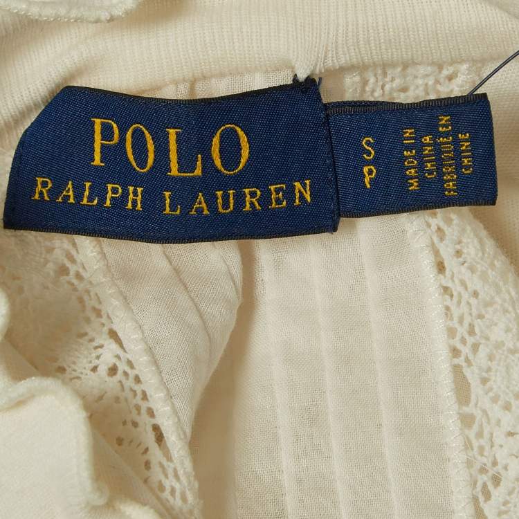 Pre Owned Polo Ralph Lauren Cream Lace Trim Jersey Ruffled Top S