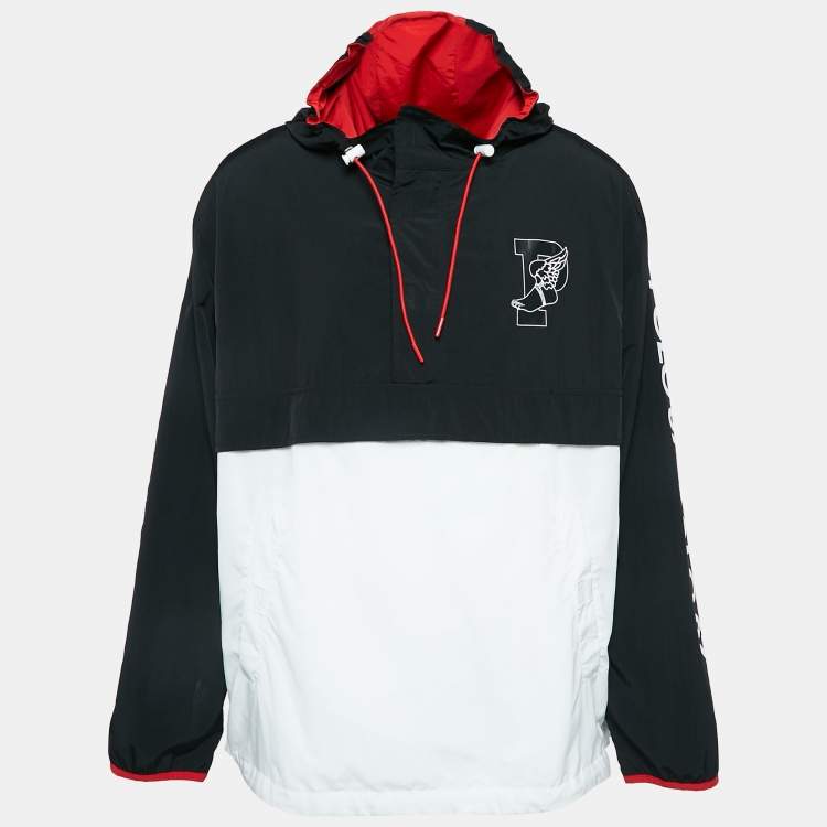 Pre Owned Polo Ralph Lauren Black/White P Wing Printed Nylon Hoodie XL