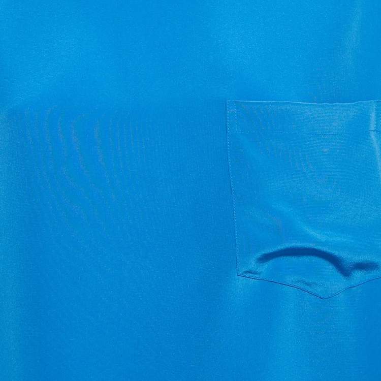Pre Owned Polo Ralph Lauren Blue Silk Short Sleeve Blouse L