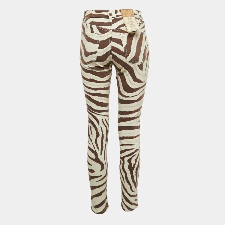 Pre Owned Polo Ralph Lauren Beige Animal Print Denim Ankle Length Jeans M Waist 28"