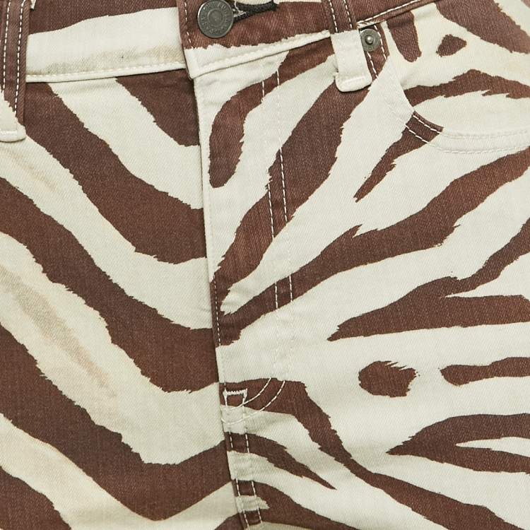 Pre Owned Polo Ralph Lauren Beige Animal Print Denim Ankle Length Jeans M Waist 28"