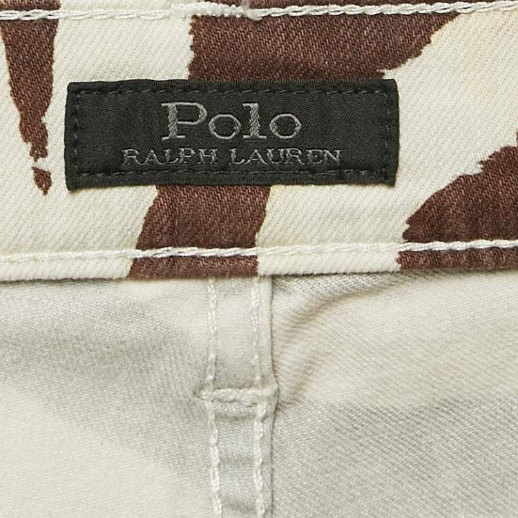 Pre Owned Polo Ralph Lauren Beige Animal Print Denim Ankle Length Jeans M Waist 28"