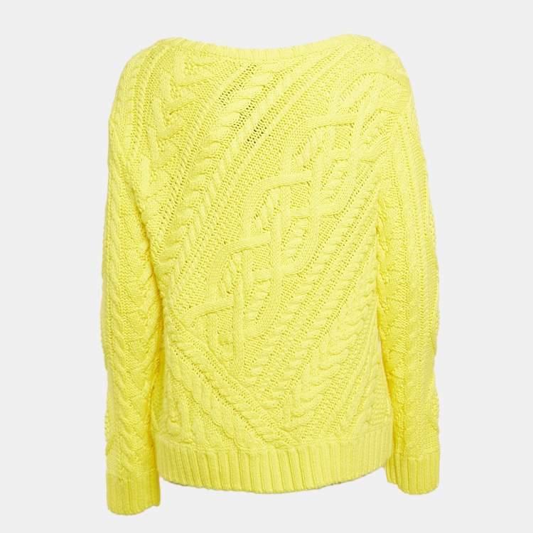 مملوكة مسبقًا Polo Ralph Lauren Yellow Cotton Cable Knit Sweater L