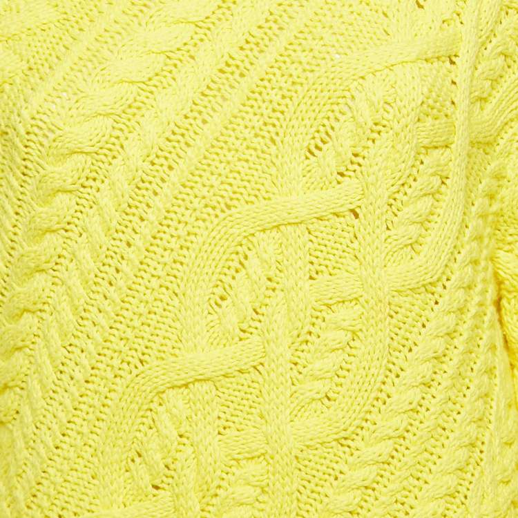 مملوكة مسبقًا Polo Ralph Lauren Yellow Cotton Cable Knit Sweater L