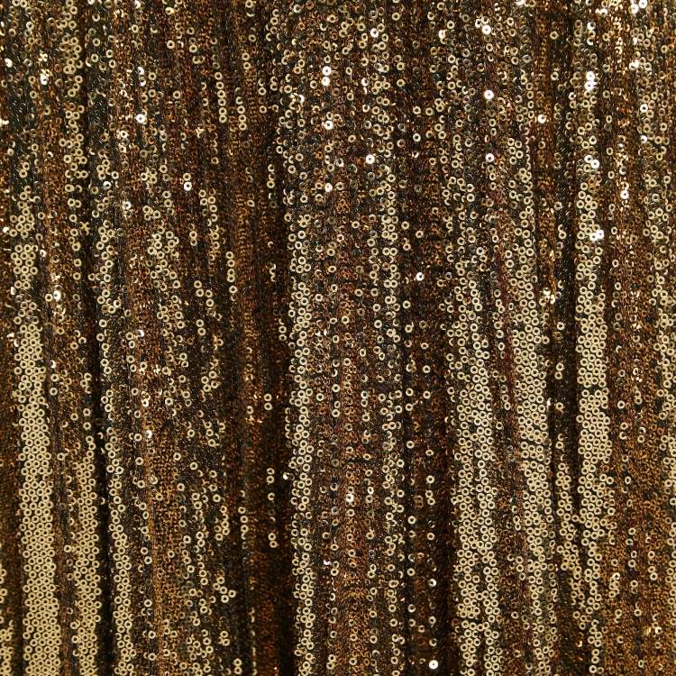 Pre Owned Polo Ralph Lauren Gold Sequin Plisse Midi Skirt XL