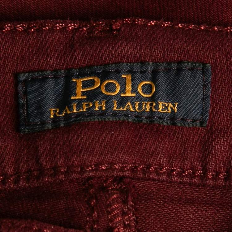 Pre Owned Polo Ralph Lauren Burgundy Denim Tompkins High Rise Jeans S Waist 26"