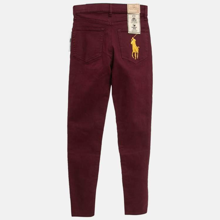 Pre Owned Polo Ralph Lauren Burgundy Denim Tompkins High Rise Jeans S Waist 26"