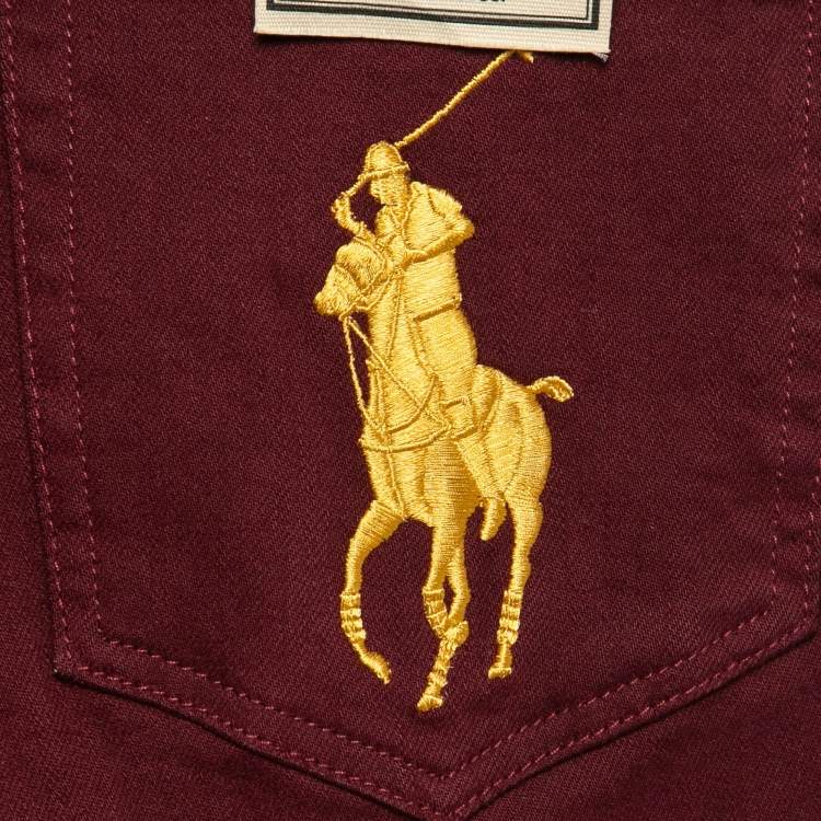 Pre Owned Polo Ralph Lauren Burgundy Denim Tompkins High Rise Jeans S Waist 26"
