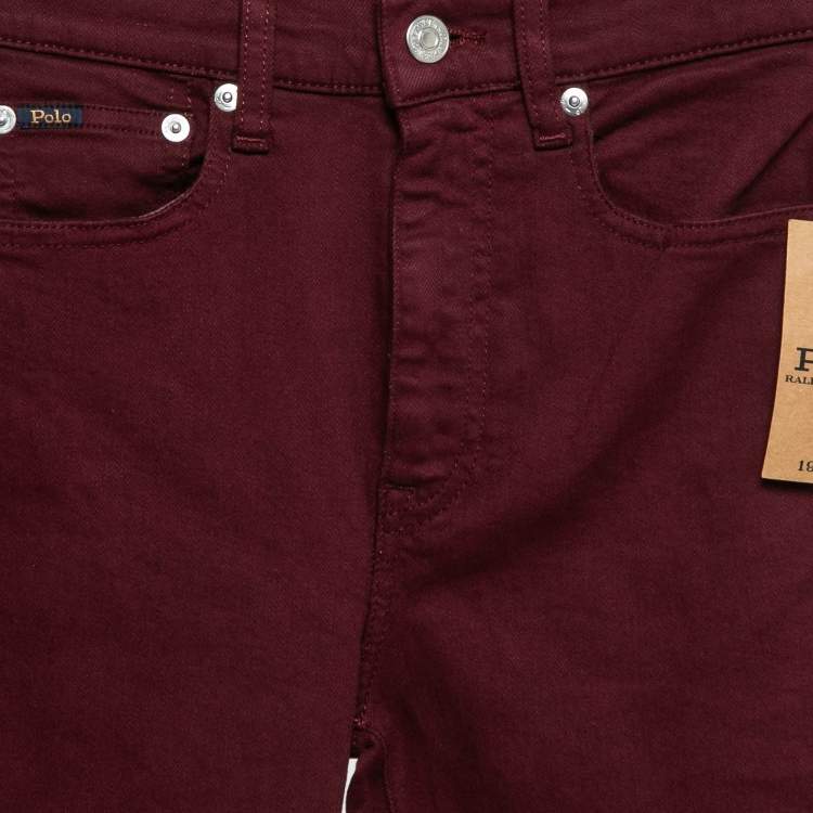 Pre Owned Polo Ralph Lauren Burgundy Denim Tompkins High Rise Jeans S Waist 26"