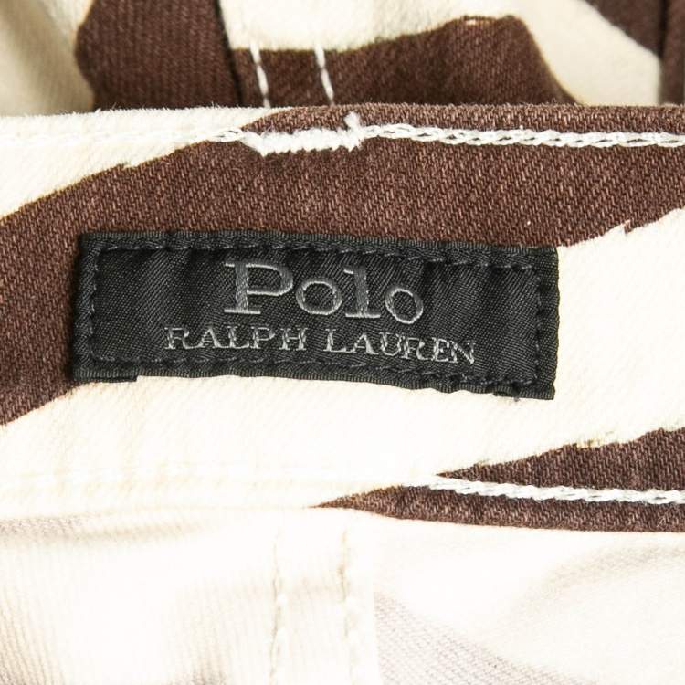 Pre Owned Polo Ralph Lauren Beige Zebra Print Denim Ankle Length Jeans M Waist 28"