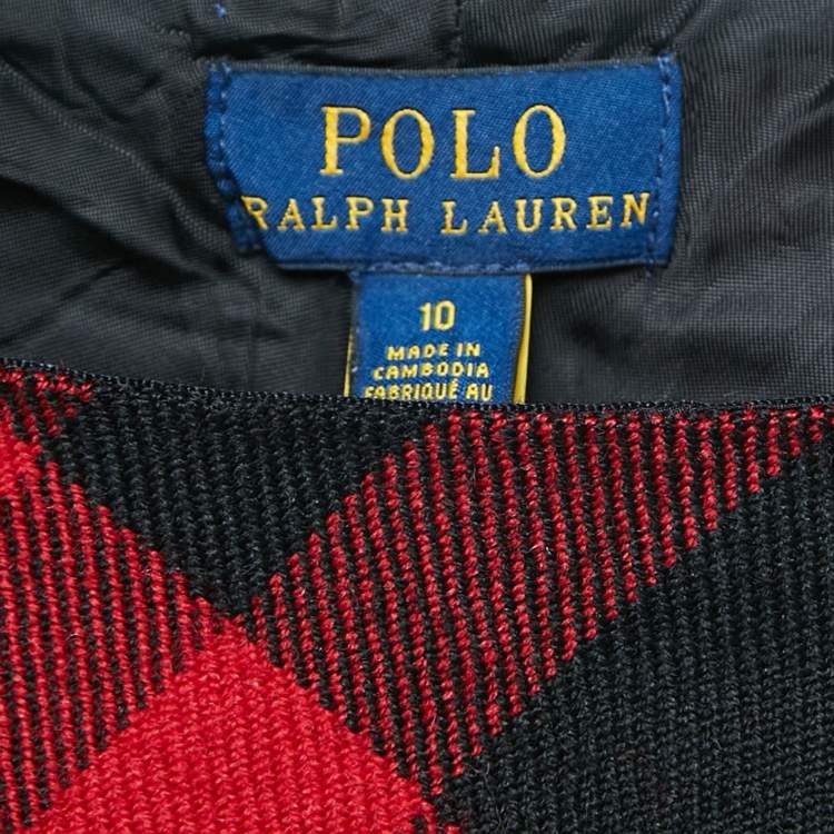 Pre Owned Polo Ralph Lauren Red Plaid Wool Flared Mini Skirt M