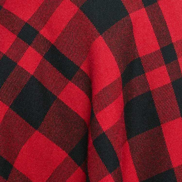 Pre Owned Polo Ralph Lauren Red Plaid Wool Flared Mini Skirt M