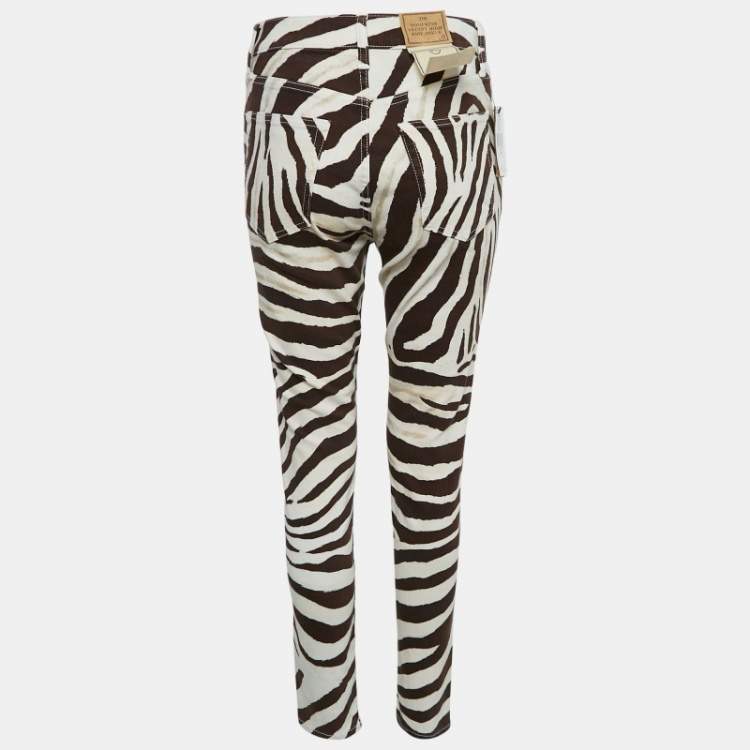 Pre Owned Polo Ralph Lauren Brown Animal Print Denim High Rise Tompkins Jeans M Waist 28"