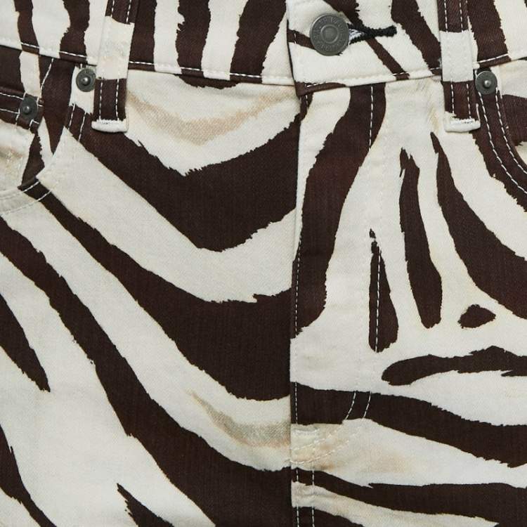 Pre Owned Polo Ralph Lauren Brown Animal Print Denim High Rise Tompkins Jeans M Waist 28"