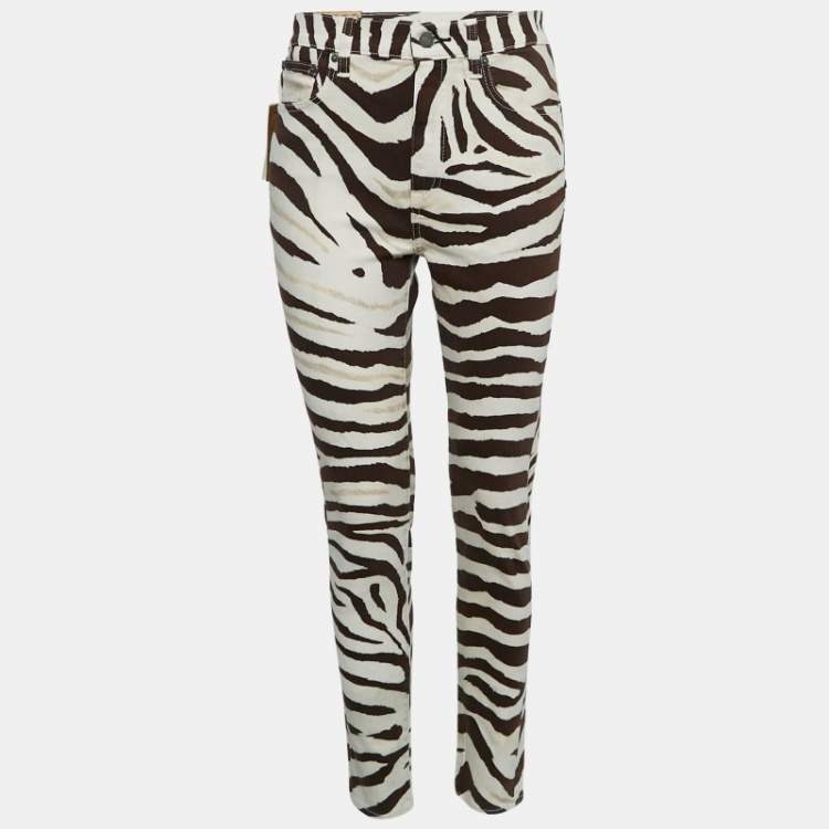 Pre Owned Polo Ralph Lauren Brown Animal Print Denim High Rise Tompkins Jeans M Waist 28"