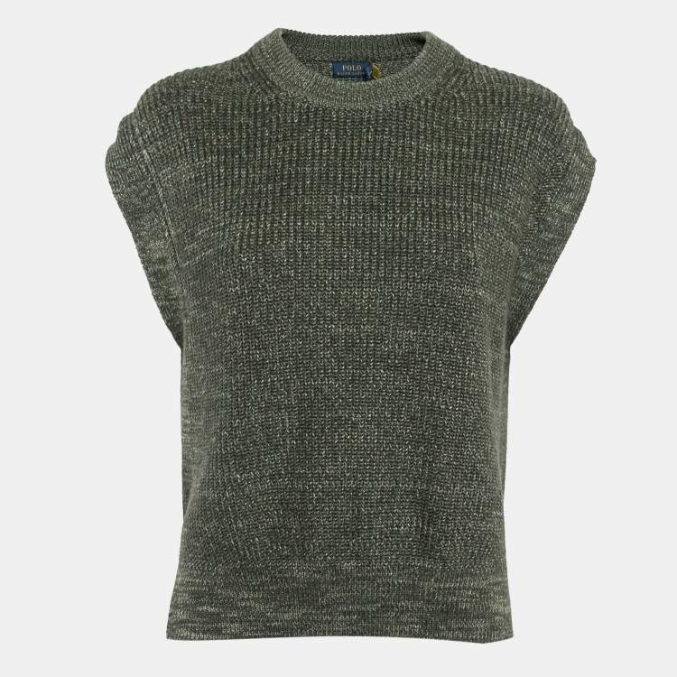 Pre Owned Polo Ralph Lauren Olive Green Rib Knit Sweater Vest XS