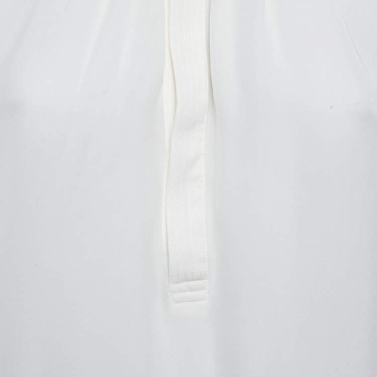 Pre Owned Polo Ralph Lauren White Silk Blend Crepe Long Sleeve Blouse S