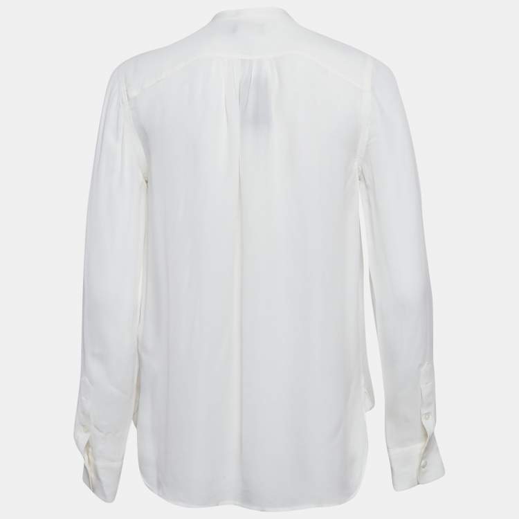 Pre Owned Polo Ralph Lauren White Silk Blend Crepe Long Sleeve Blouse S