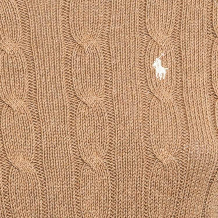 Pre Owned Polo Ralph Lauren Beige Cable Knit Crew Neck Sweater M