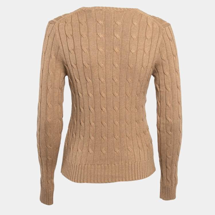 Pre Owned Polo Ralph Lauren Beige Cable Knit Crew Neck Sweater M