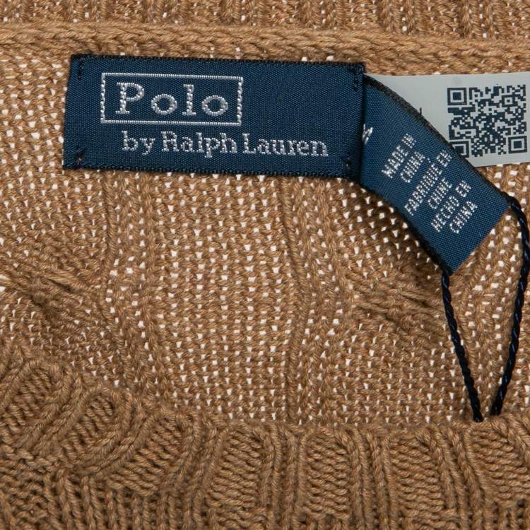 Pre Owned Polo Ralph Lauren Beige Cable Knit Crew Neck Sweater M