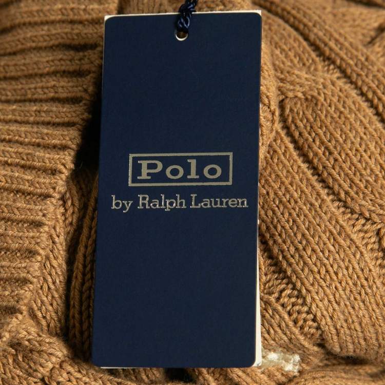 Pre Owned Polo Ralph Lauren Beige Cable Knit Crew Neck Sweater M
