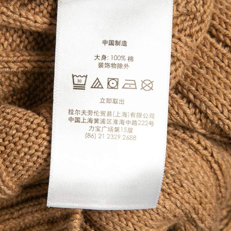 Pre Owned Polo Ralph Lauren Beige Cable Knit Crew Neck Sweater M