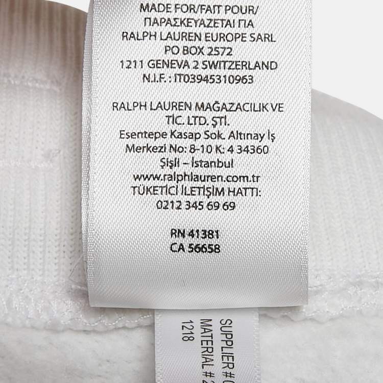 مملوكة مسبقًا Polo Ralph Lauren White Cotton Ankle-Length Trackpants XL