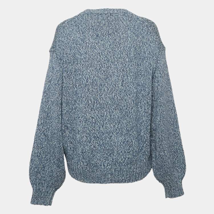Pre Owned Polo Ralph Lauren Blue Logo Intarsia Rib Knit Crew Neck Sweater L