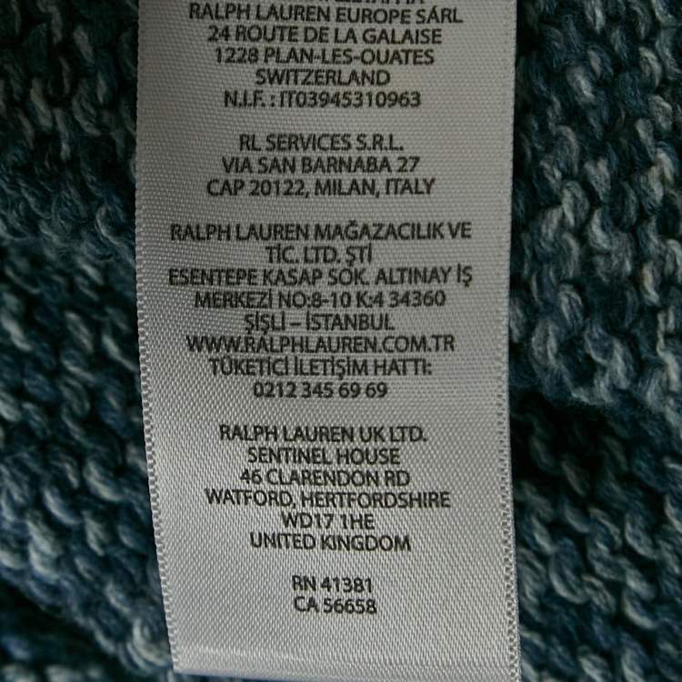 Pre Owned Polo Ralph Lauren Blue Logo Intarsia Rib Knit Crew Neck Sweater L