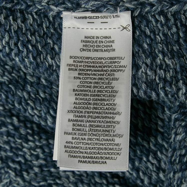 Pre Owned Polo Ralph Lauren Blue Logo Intarsia Rib Knit Crew Neck Sweater L