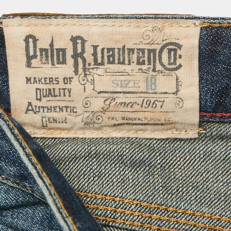 Pre Owned Polo Ralph Lauren Blue Distressed Denim Slim Jeans M Waist 30"