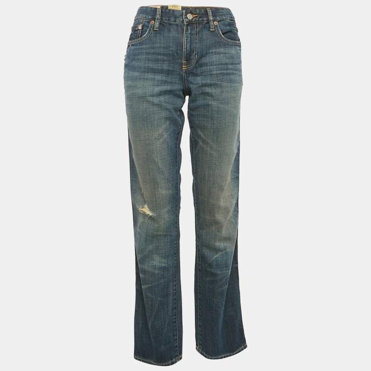 Pre Owned Polo Ralph Lauren Blue Distressed Denim Slim Jeans M Waist 30"