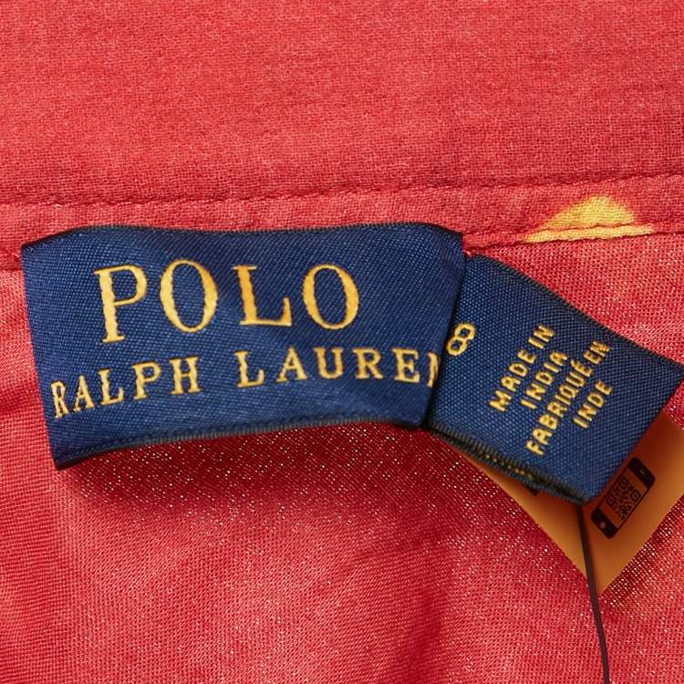 Pre Owned Polo Ralph Lauren Red Tie-Dye Print Cotton Maxi Skirt M