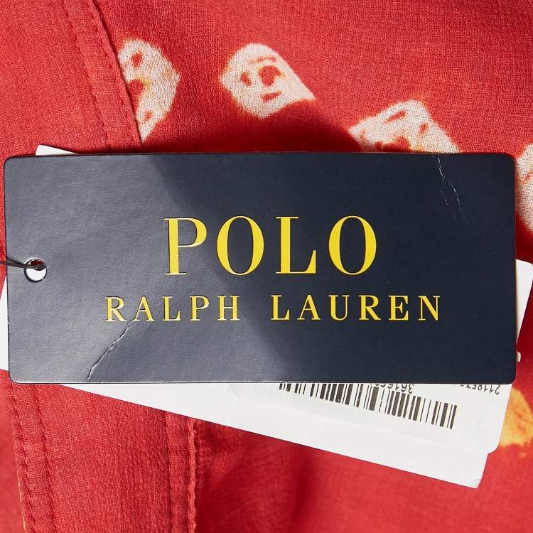 Pre Owned Polo Ralph Lauren Red Tie-Dye Print Cotton Maxi Skirt M
