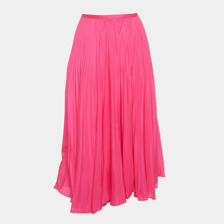 Pre Owned Polo Ralph Lauren Pink Plisse Crepe Midi Skirt S