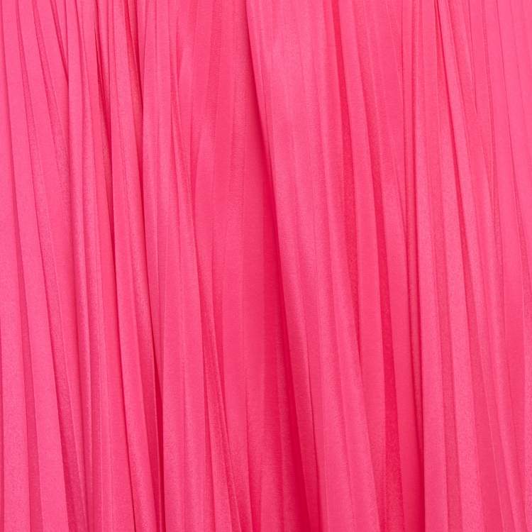 Pre Owned Polo Ralph Lauren Pink Plisse Crepe Midi Skirt S