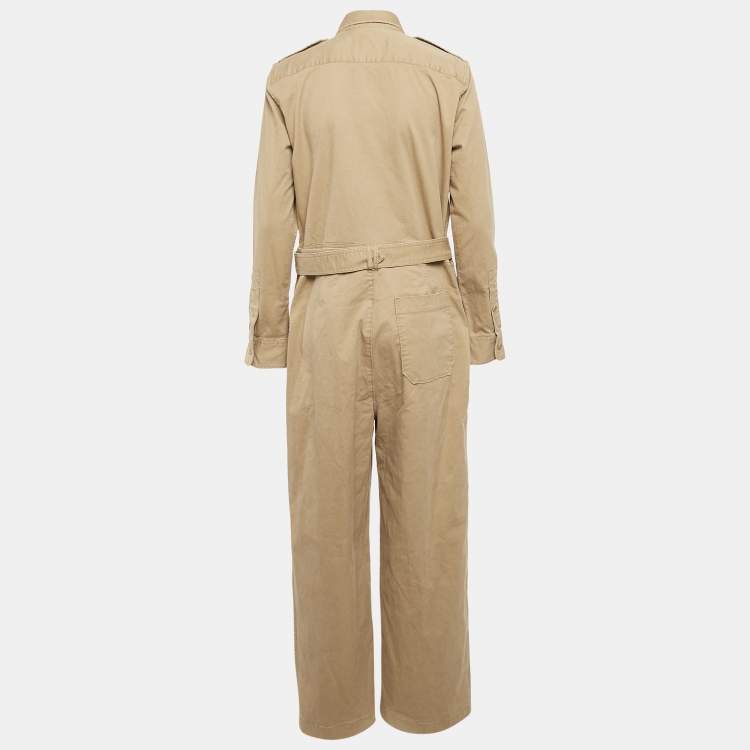 Pre Owned Polo Ralph Lauren Beige Gabardine Cotton Belted Jumpsuit M
