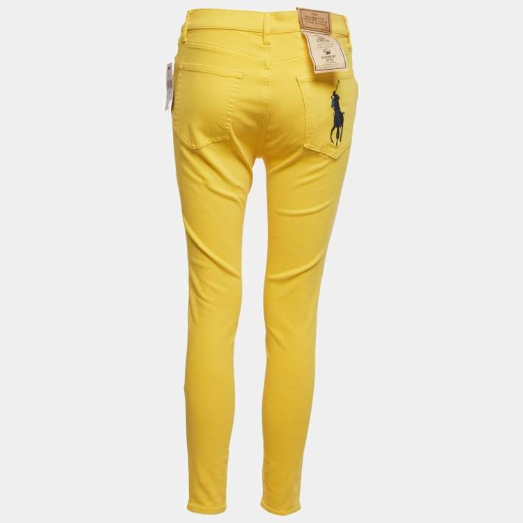 Pre Owned Polo Ralph Lauren Yellow Denim Tompkins Skinny Jeans M Waist 28"