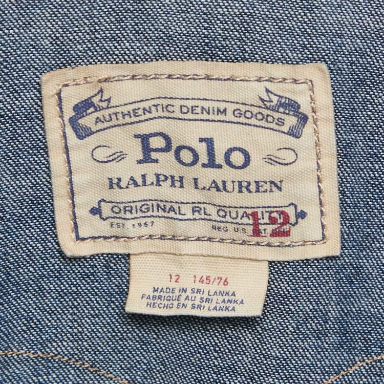 Pre Owned Polo Ralph Lauren Blue Embroidered Denim Shirt Dress XS