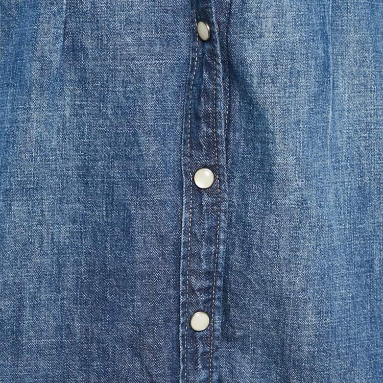 Pre Owned Polo Ralph Lauren Blue Embroidered Denim Shirt Dress XS