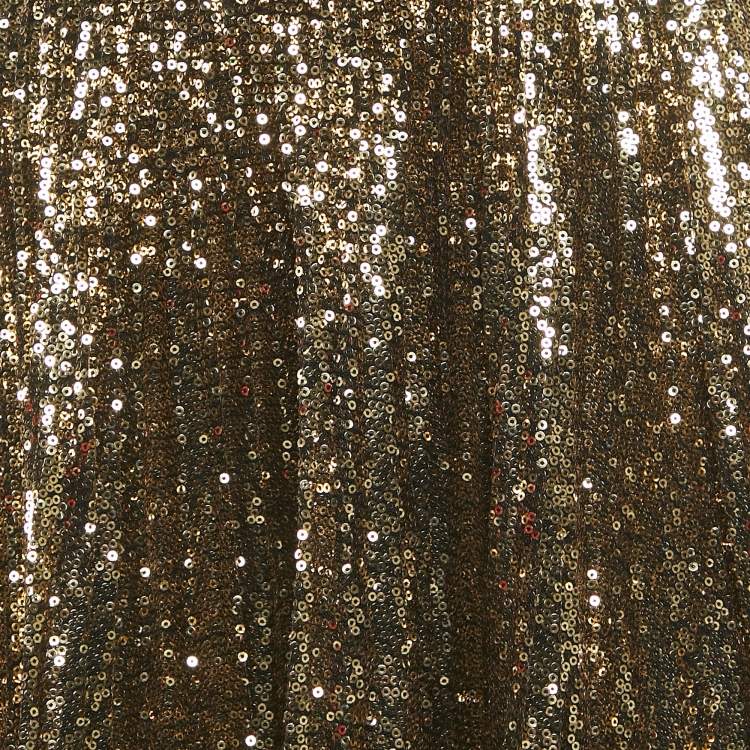 Pre Owned Polo Ralph Lauren Gold Sequin Plisse Midi Skirt XL