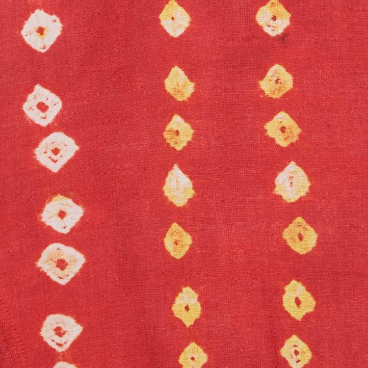 Pre Owned Polo Ralph Lauren Red Block Print Cotton Gauze Maxi Skirt M