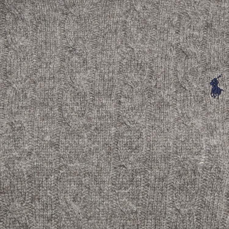 Pre Owned Polo Ralph Lauren Grey Cable Knit Wool Classic Sweater L
