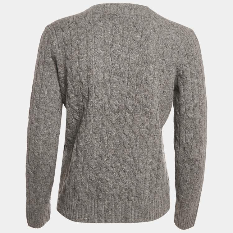 Pre Owned Polo Ralph Lauren Grey Cable Knit Wool Classic Sweater L